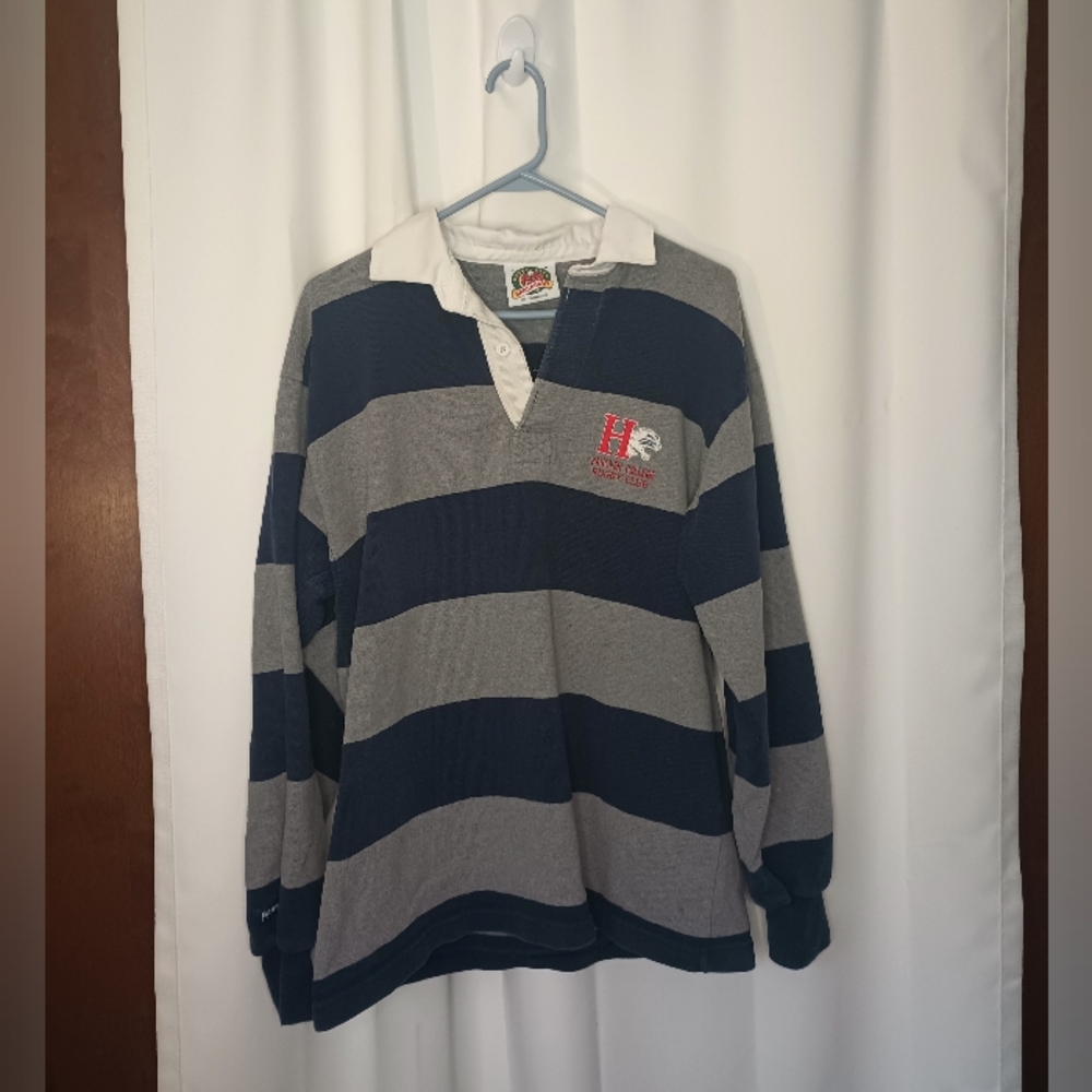 Barbarian Rugby Wear Mens Long Sleeve Navy Stripe Rugby Polo L Hanover College